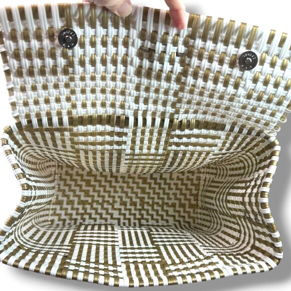 Maria Victoria Large Handmade Woven Backpack Gold White Boho Resort Statement main image 7
